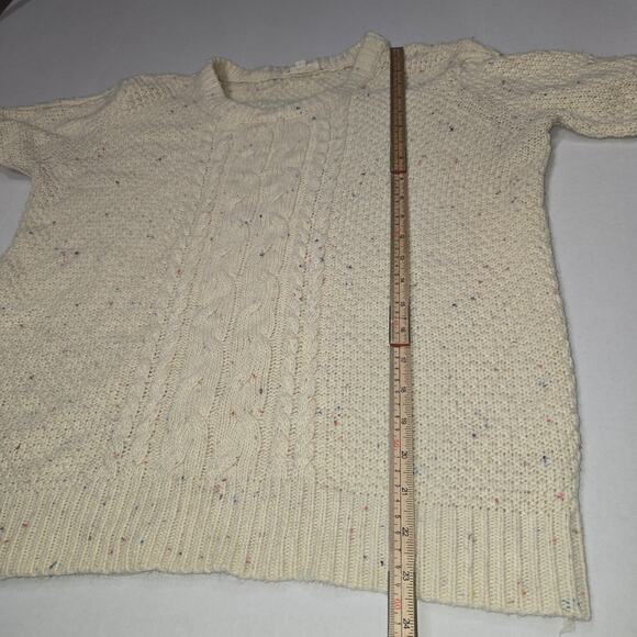 Hem & Thread Cable Knit Sweater Medium Cream Flecked Aran Style Neutral Cozy - Picture 5 of 9